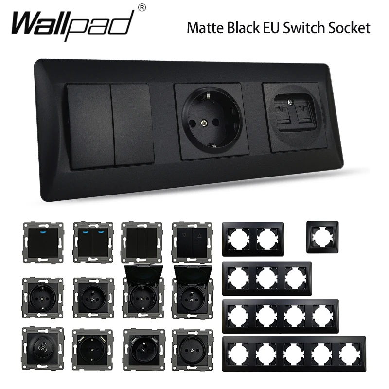 Eu Box Diy Black Matte Plastic Frame 1 2 3 Gang Reset Switch Con Led Doppia Presa Di Corrente Francese Spagna Con Usb Tv Cat6 Data