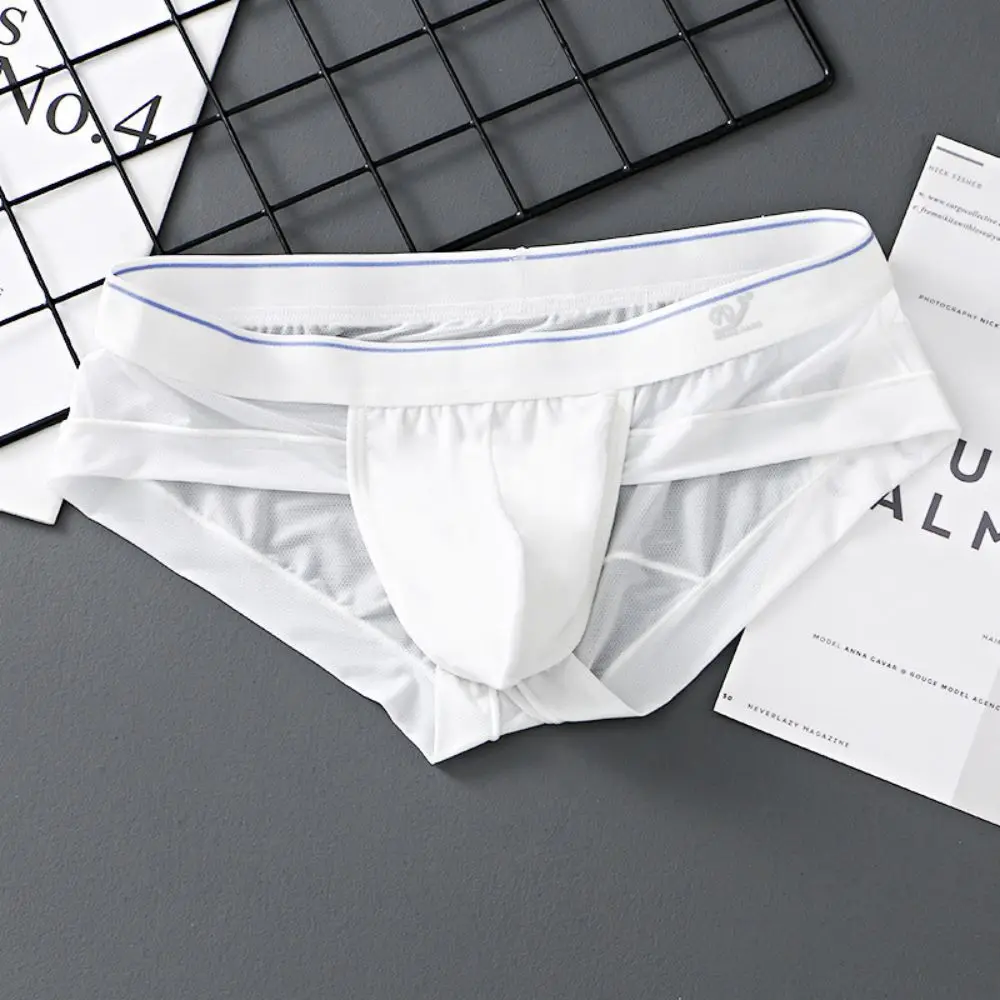 

Men'S Triangle Briefs Underwear Ice Silk Mesh Gay Slips Lingerie Breathable Quick Drying Men'S Underwear Solid Color Underwear