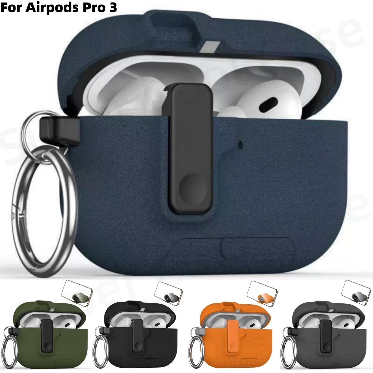 Fluffy Blue Full Protection Wireless Charging Case with Auto Pop-Up Lid and Lanyard