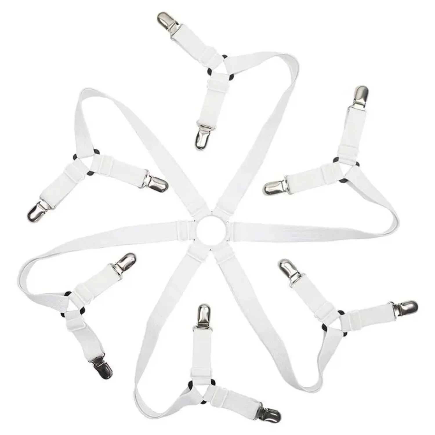 12 יחידות מחזיקי סדינים מתכווננים עם גומי, מחזיקי מזרנים לא מחליקים, שחור/לבן