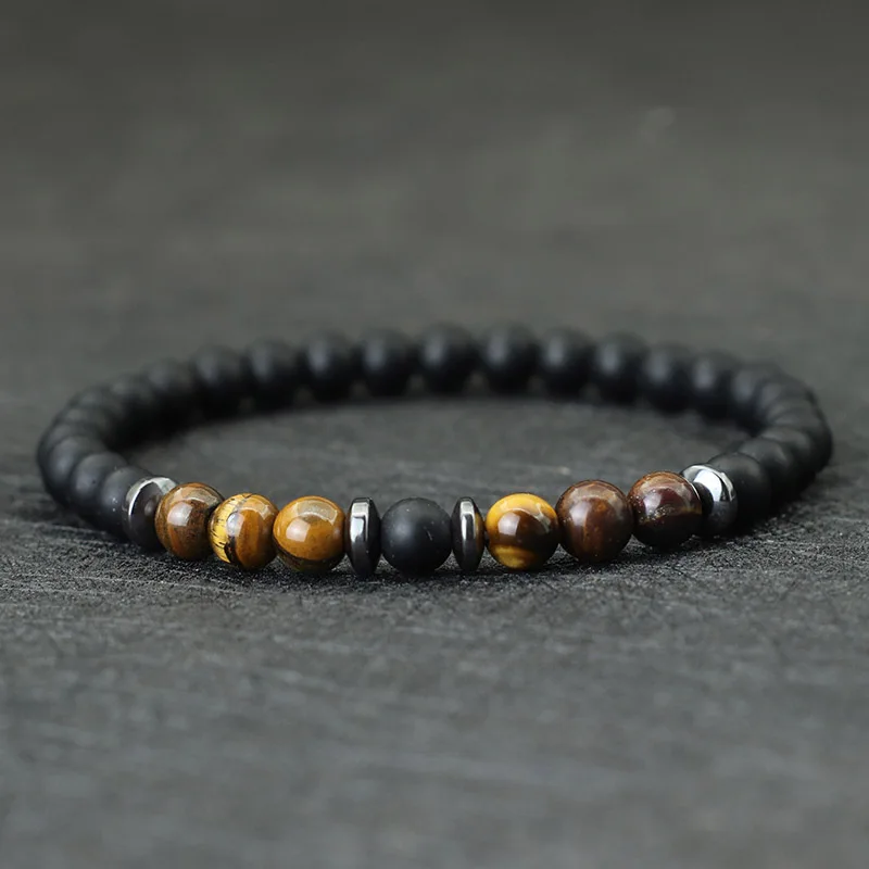 Hematite Onyx Tiger Eyes Stone Beaded Men Bracelet