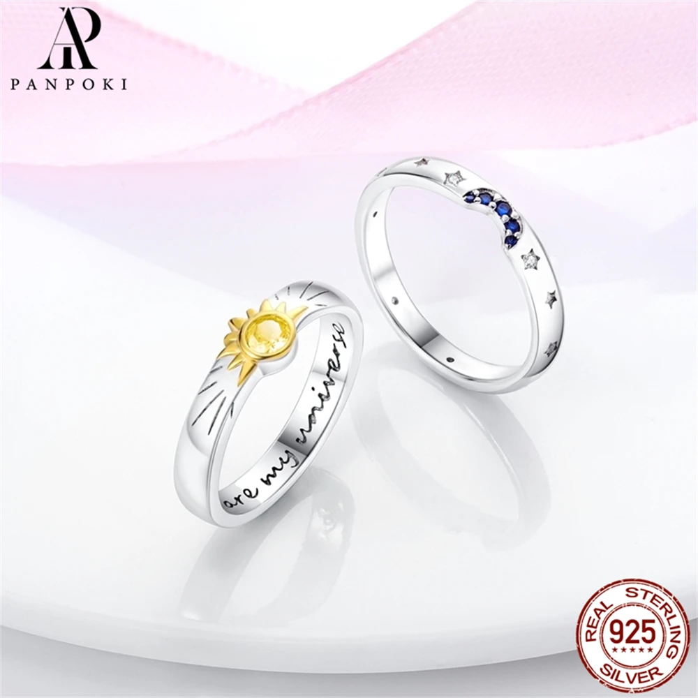 PANPOKI 925 Sterling Silver Women Rings HOT Style Love Heart Star Moon Double Combination Rings Wedding Girls Jewelry Gifts