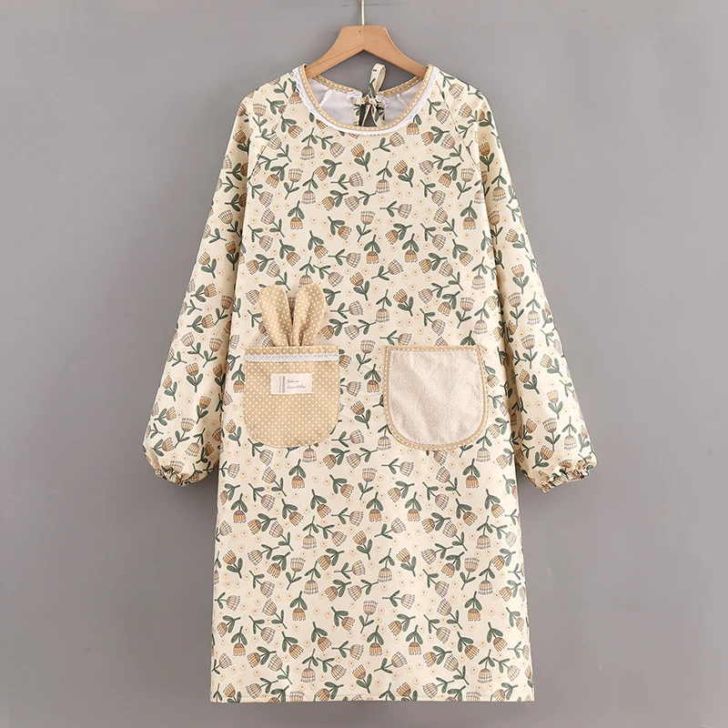 Western-style Canvas Long-sleeved Apron for Women Waterproof and Breathable Home Kitchen Cooking Coveralls Catering