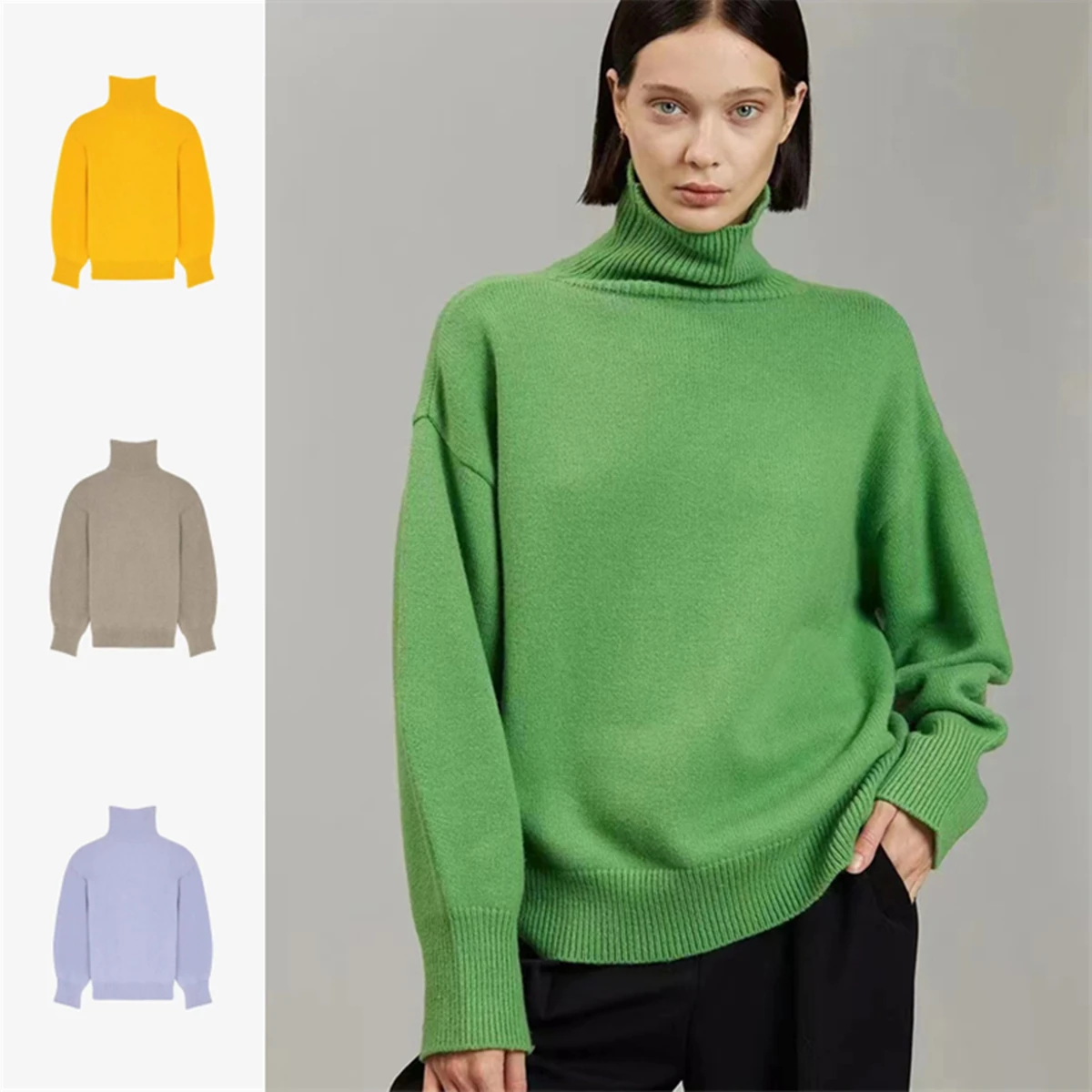 

Fr@nkieShop Sweater Women's cashmere Kendall Same High Neck Pullover Slouchy Rib Coarse Knitted Sweater