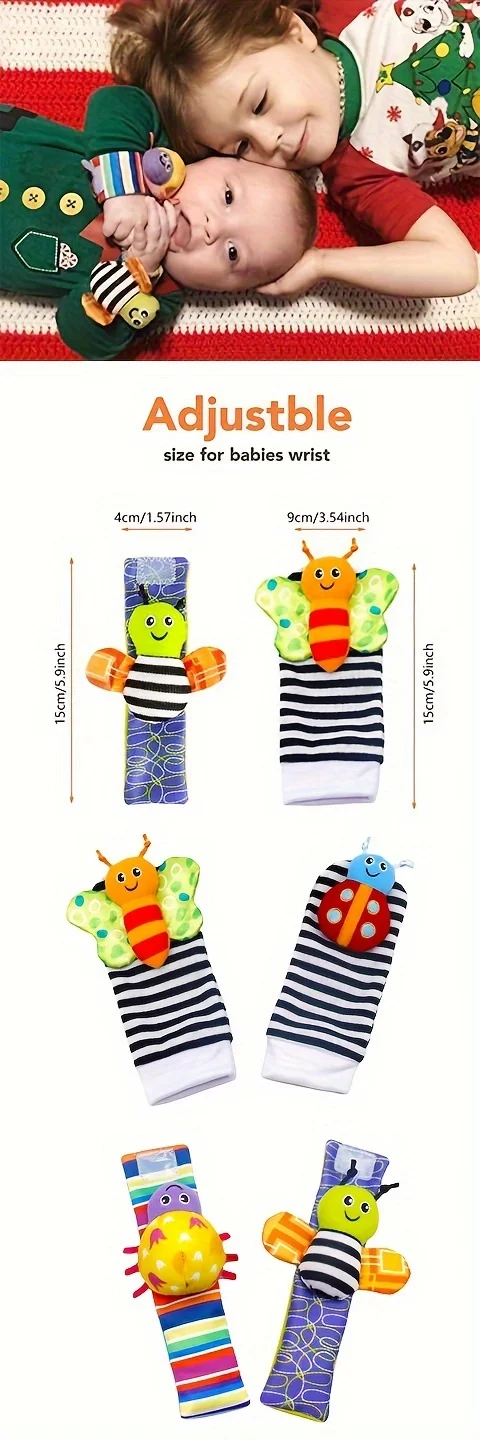 4pcs/set Baby Infant Rattle Socks Toys 3-6 To 12 Months Girl Boy Learning Toy, Rattle & Teethe Wrist Toy