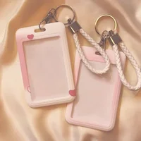 1 Piece Gradient Pink Color Kpop Photocard Holder for Kids Cute Love Style Student ID Bus Card Holder Kawaii Card Protector 2