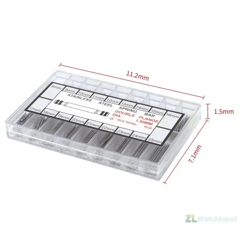 Stainless Steel Watch Strap Spring Bar Set - 360 Pieces (Assorted Sizes: 8mm-25mm)