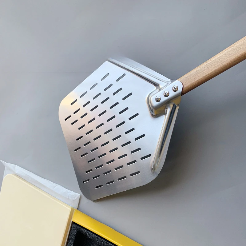6.5/10/12inch Pizza Shovel Metal Non-Stick Pizza Peel with Wood Handle Cake Lifter Transfer Tray for Homemade Baking Bread