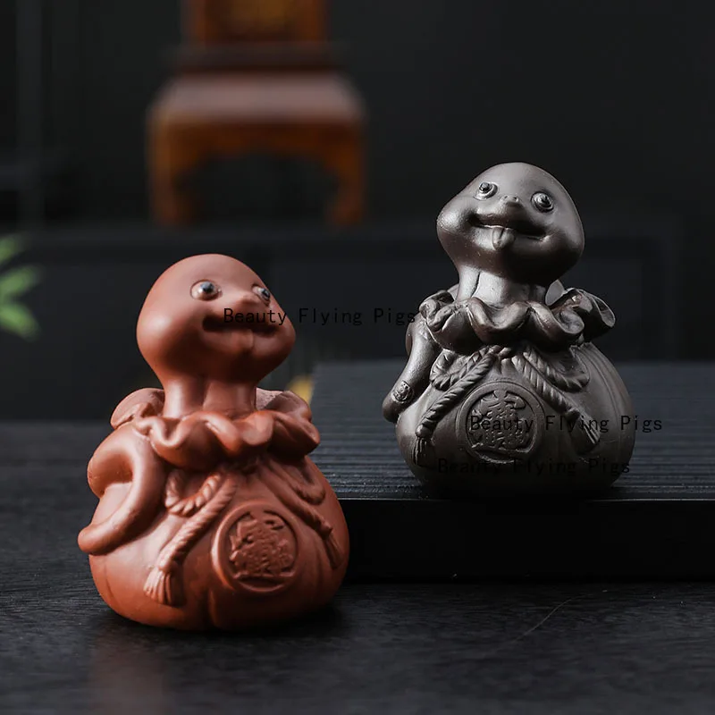 Purple Clay Tea Pet Small Ornament Zodiac Snake Handmade Creativity Can Care for Tea Set Accessories