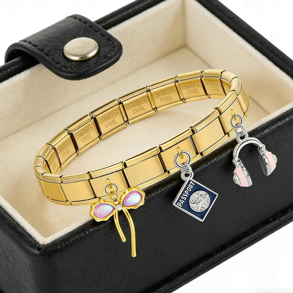 Niedliche Anhänger-Kopfhörer, Schmetterlings-Festival-Krone, italienischer Link, passend für 9 mm Edelstahl-DIY-Armband-Charms für die Schmuckherstellung – Detail 5
