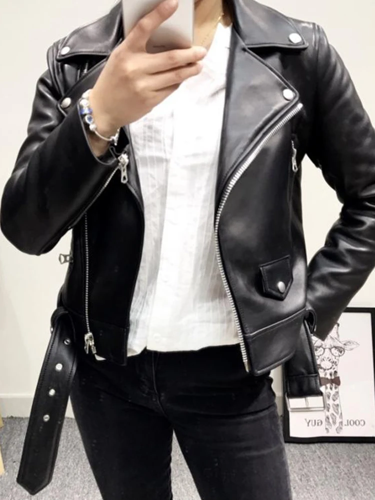 Autumn Women's Faux Leather Casual Jacket with Lapel Collar and Zipper