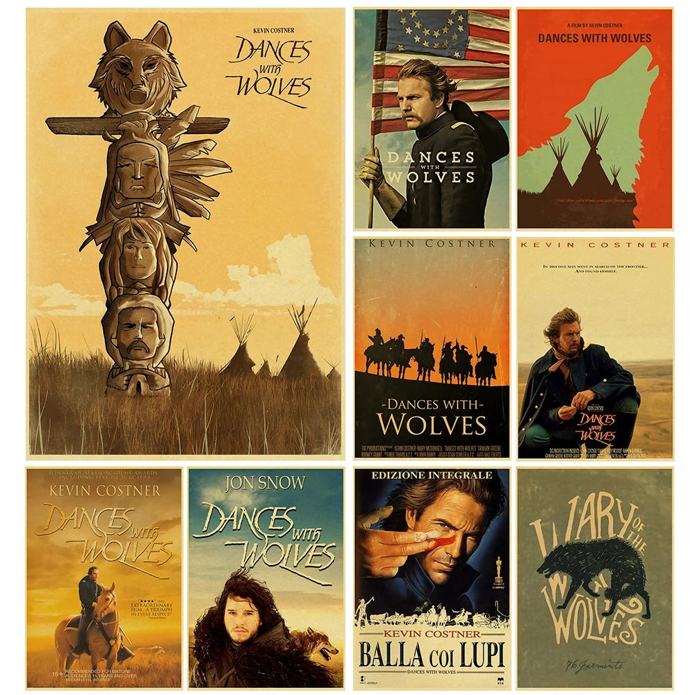 Modern Coffee Shop Decor: Vintage Kraft Paper Movie Poster, Dances With Wolves