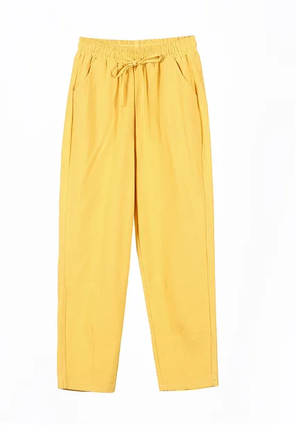 Women's Pants 2021 Autumn New Cotton Trousers Casual Harem Pants Loose Ankle Length Pure Color Pants Korean Ladies Leisure Pant goyellow