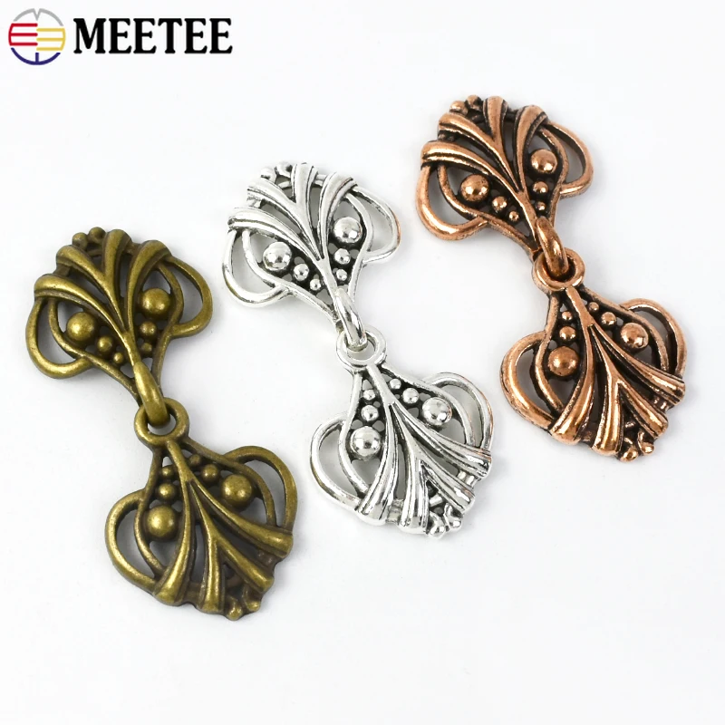 5/10pcs Meetee 25X55mm Metal Buckle Retro Hook Buttons for Cloak