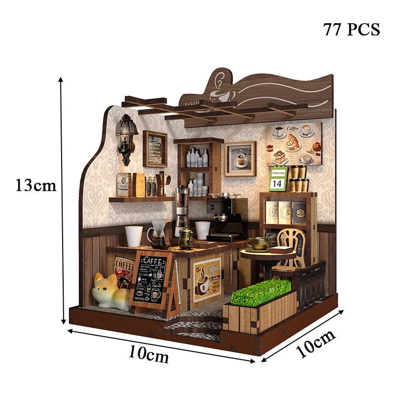 Rustic Wooden Coffee Cottage DIY Miniature Kit - Charming Home Decor & Unique Gift Idea
