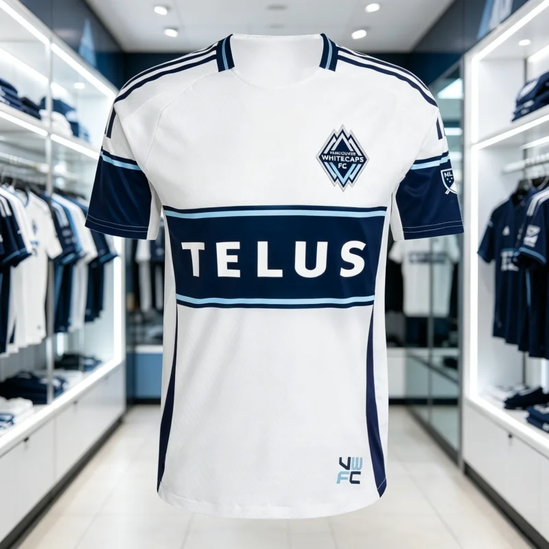 2026 Vancouver Whitecaps FC 2026 Heim-Fußballtrikot MLS Familien-Kinder-Fußballshirt Fan-Version Weiß Marineblau Hellblau Gestreiftes Kit