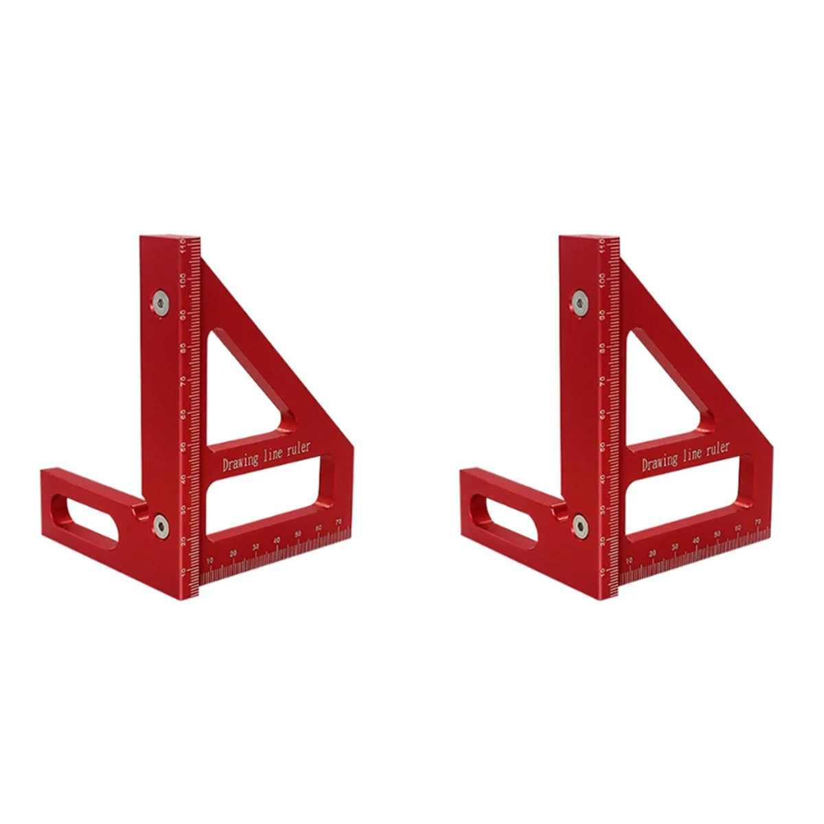 

2X Woodworking Square Protractor Aluminum Alloy Miter Triangle Ruler Layout Measuring Tool for Engineer Carpenter -Red