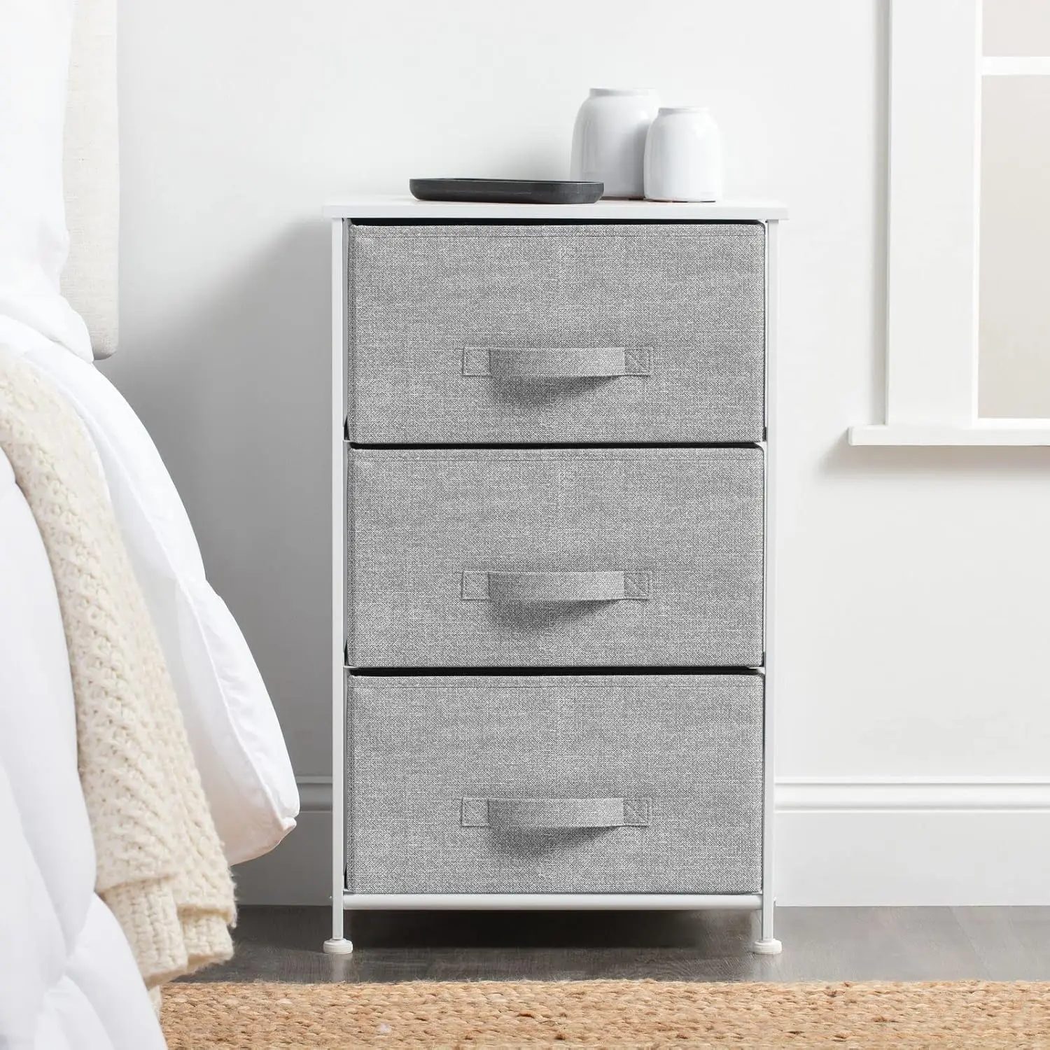 Steel Top and Frame Storage Dresser Tower   Fabric Drawers for Bedroom, Living Room, or Bathroom - Holds Clothes, Accessories 4