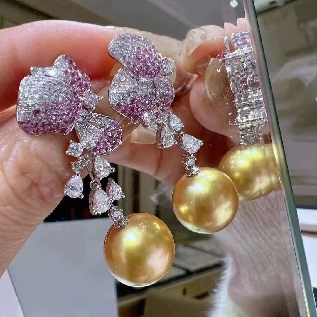 

Серьги с жемчугом MJ2024 11-12 мм, Изящные Ювелирные изделия, Пресноводный золотой жемчуг, висячие серьги для женщин, серьги с жемчугом