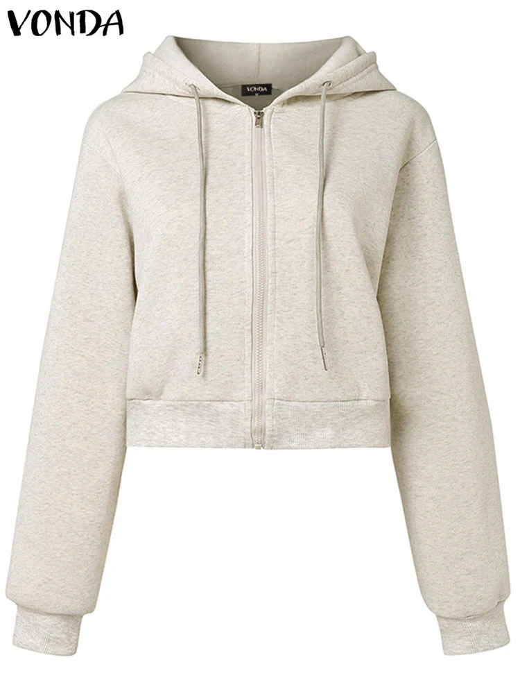 VONDA Fashion Long Sleeve Hooded Sweatshirts 2024 Women Causal Solid Color Zipper Pullover Soprt Simple Loose Hoodies Oversized 4
