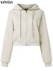 VONDA Fashion Long Sleeve Hooded Sweatshirts 2024 Women Causal Solid Color Zipper Pullover Soprt Simple Loose Hoodies Oversized 4