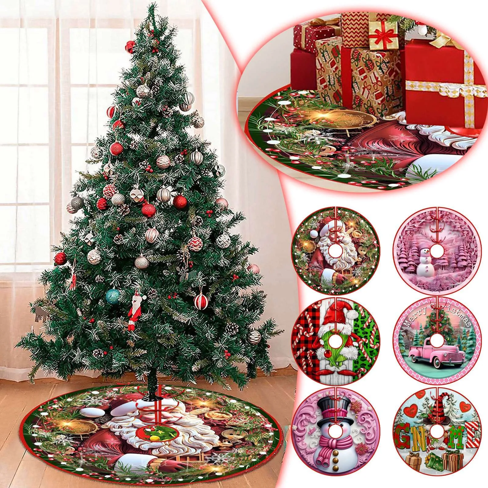 

Christmas Tree Skirt Christmas Tree Foot Mat Carpet Pink Snowman Red Faceless Doll Mat Under The Christmas Tree Home Decoration