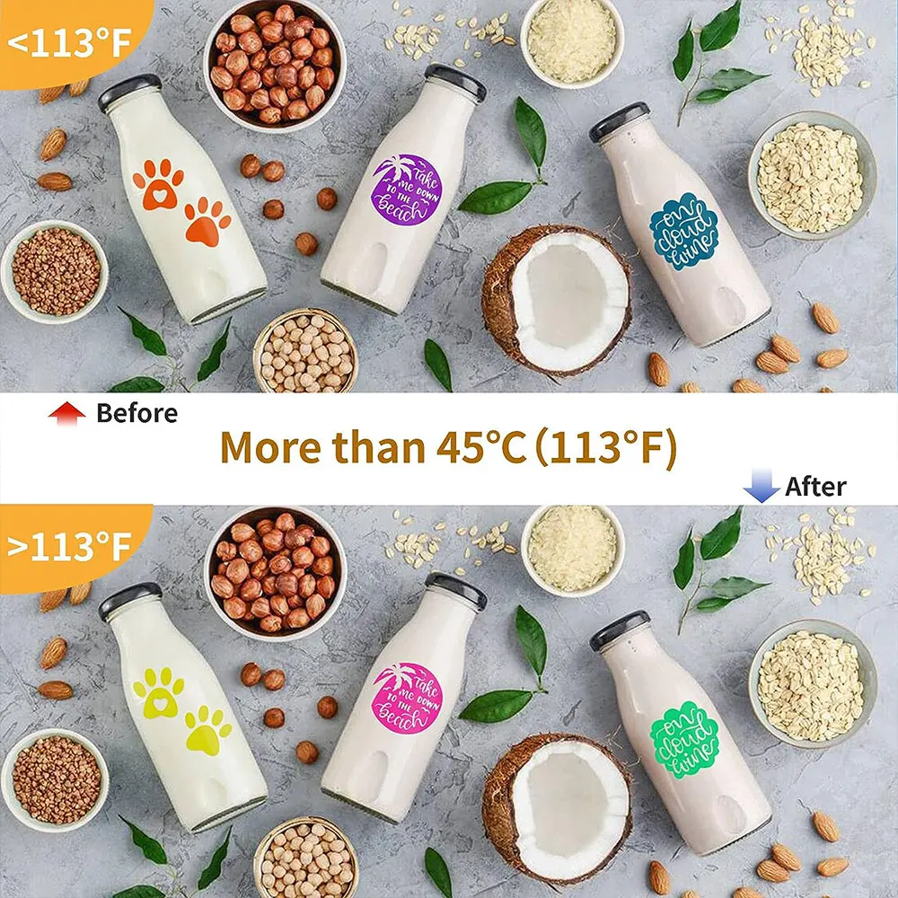 12x10in Hot Sensitive Color Changing Vinyl Adhesive Craft Film Sheet 3 Colors with 2pcs Transfer Paper For Cut Cup Home Decor