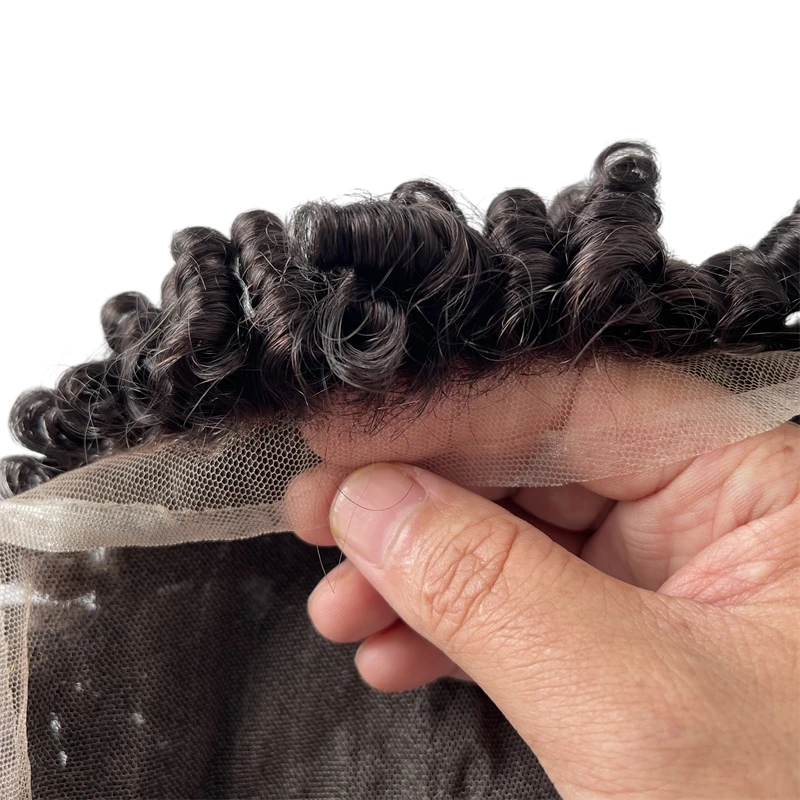 Mongolian Virgin Human Hair Hairpieces #1b Black 15mm Curl Full Lace Toupee 8x10 Male Unit for Black Men