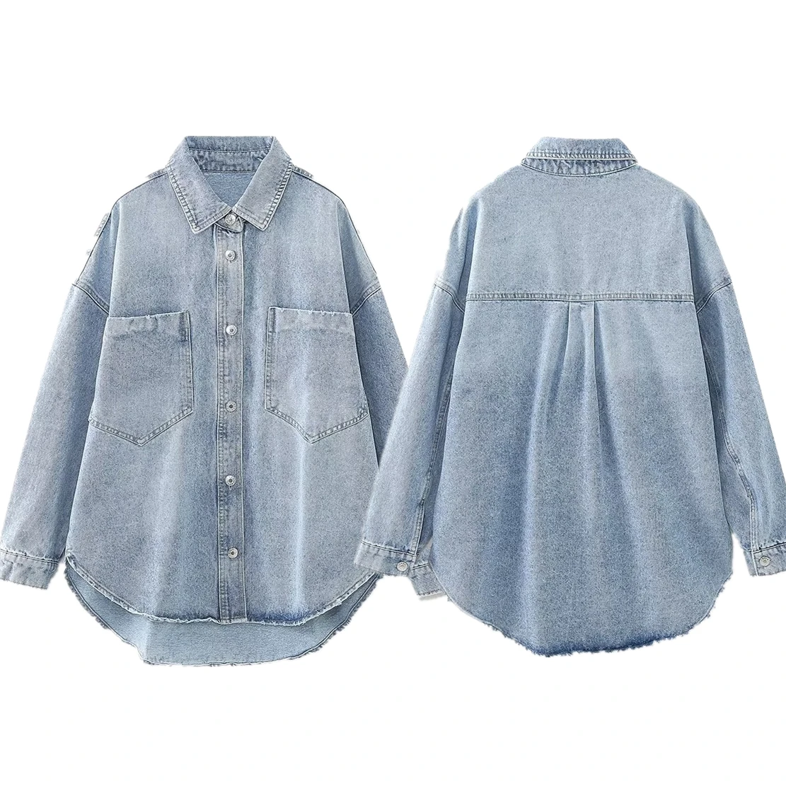 Jenny&Dave Fashion Ladies Washed Distressed Denim Shirt Women American Retro Boyfriend Style Loose Pocket Shirt Women's