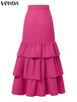 VONDA Plus Size 5XL Women Autumn Ruffled Skirts Solid Color Elegant Party Overskirt 2025 Beach A-Line Jupe Casual Loose Bottoms - Image 5