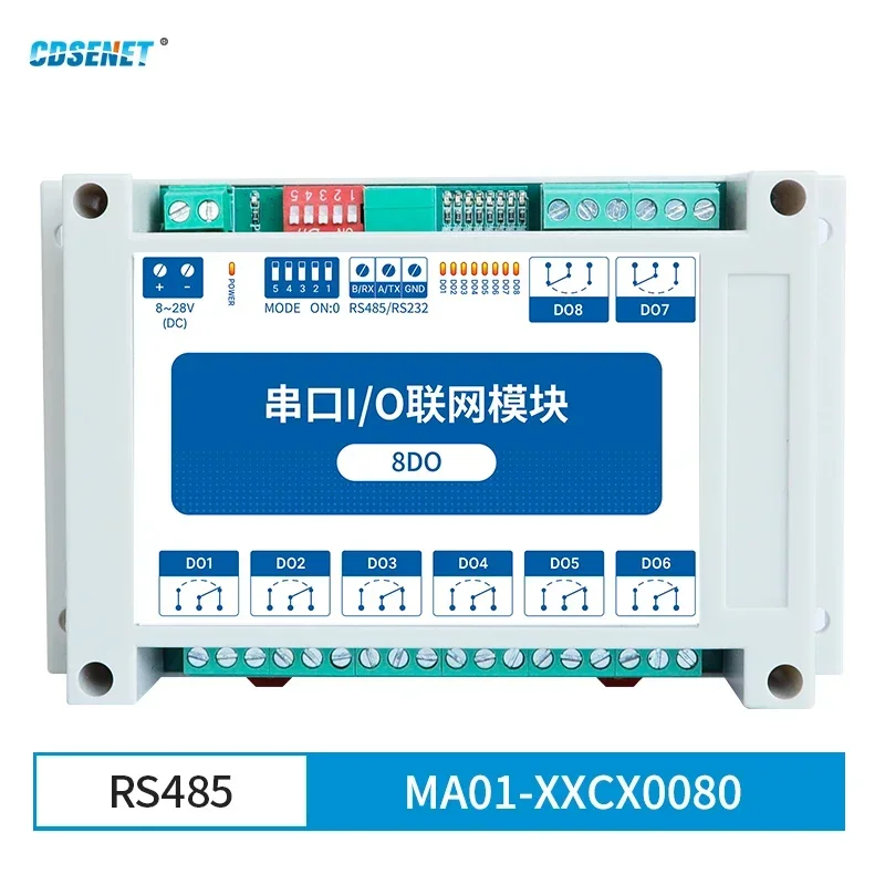 CDSENET ModBus 8DO 8 Digital Outputs RTU Serial IO Module RS485 Interface Rail Installation 8~28VDC MA01-XXCX0080  Tool Box