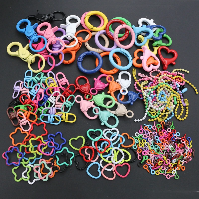 DIY Jewelry Making Accessories Colorful Mixed Alloy Split Jump Rings Lobster Clasp Eyelets Screw Pins Keychain