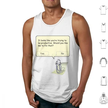 클리피 탱크 탑 조끼 민소매 퍼니 클리피 클립, 마이크로소프트 워드 파워 포인트 엑셀 밈 냉소적 풍자 텍스트 90S 00S 2000S