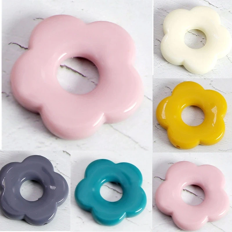 

30 PCS 26mm Acrylic Flower Beads Pendant Connector DIY Handmade Half-hole Flower Earrings Hairpin Accessories