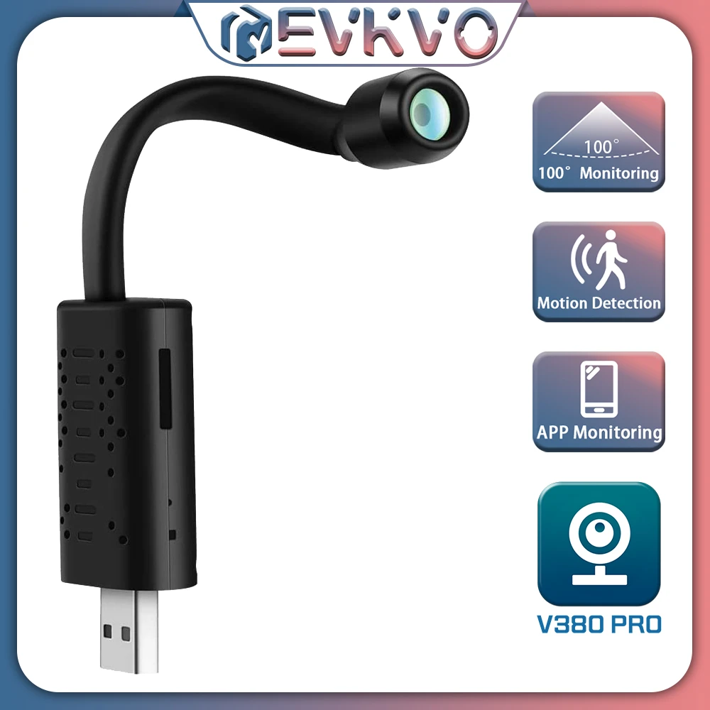 EVKVO HD Smart Mini Wifi USB Camera Real-time Surveillance IP Camera AI Human Detection Loop Recording Mini camera Support 64G best cheap camcorder