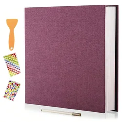 Linen Cover Self-Adhesive Photo Album with DIY Accessories and Metallic Pen - 40 Pages (Purple)