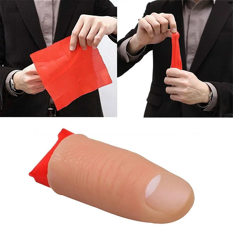 

Magic Trick Props Close Up Vanish Appearing Plastic Finger Thumb Tip + Red Silk Stage Show Prop Rubber Prank Toy Tool Novel Gift