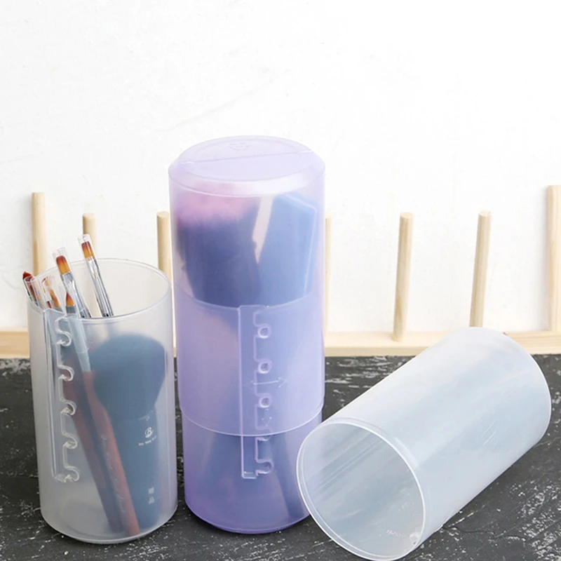 1PC Transparent Adjustable Height PVC Makeup Brush Holder Display Storage Cup Organizer With Lid Dustproof Toiletry Package Box 3