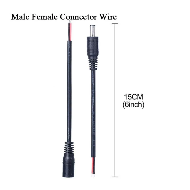 DC 12V 2Pin Pigtail เชื่อมต่อสายไฟชายหญิง 2.1*5.5 มม.สายเชื่อมต่อ 15 ซม.ขยายสายไฟสําหรับไฟ LED กล้อง 1