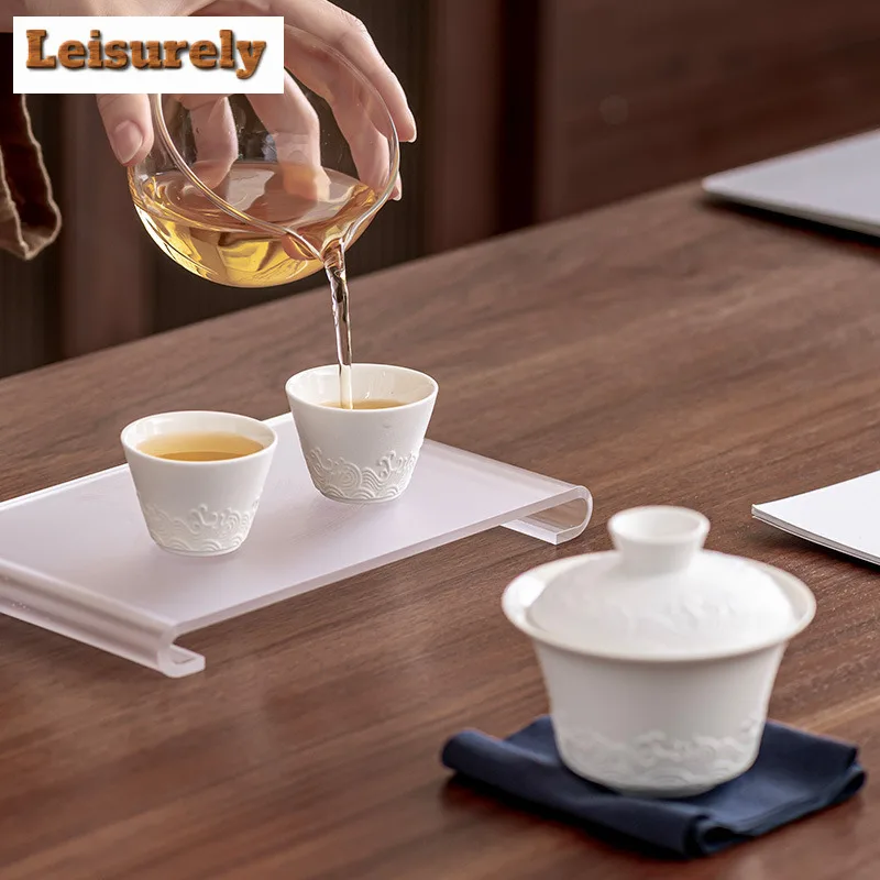 Zen Wave Covered Bowl Portable Travel Tea Set Kit  1 Pot 2 Cups Tea Making Glass Mugs Tea Set Stock Bags Accessories Ornaments