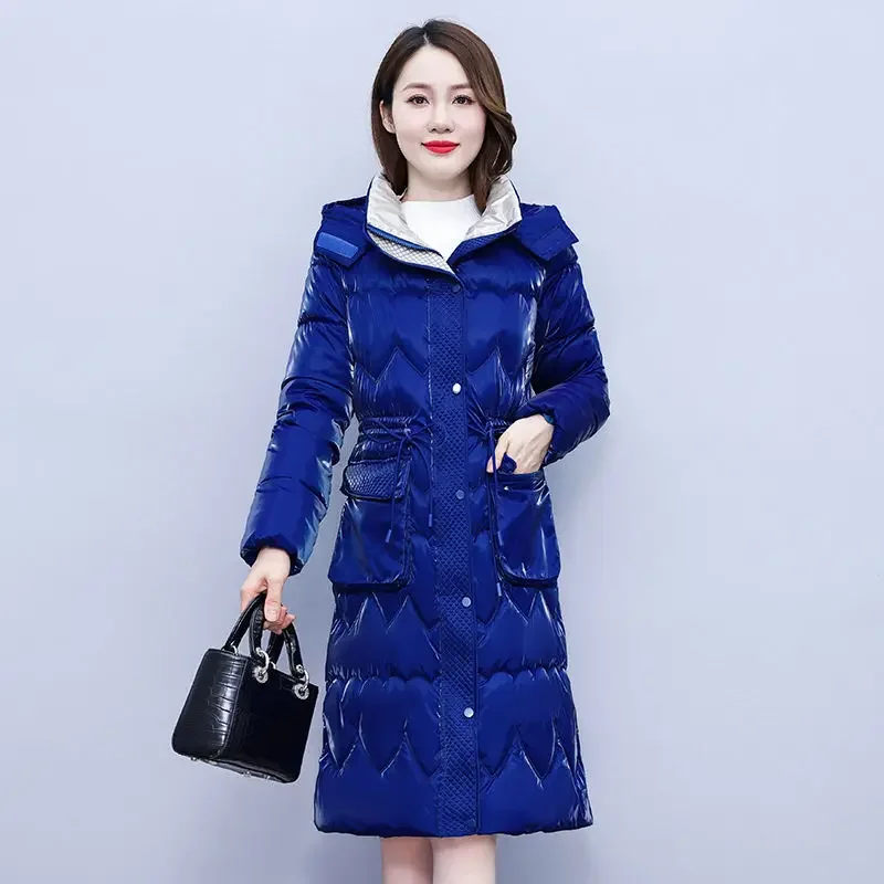 2023 New Long Sleeve Winter Jacket Hooded Long Padded Jacket Women Parka Plus Size Super Hot Slim Overcoat Korean Fashion Coat
