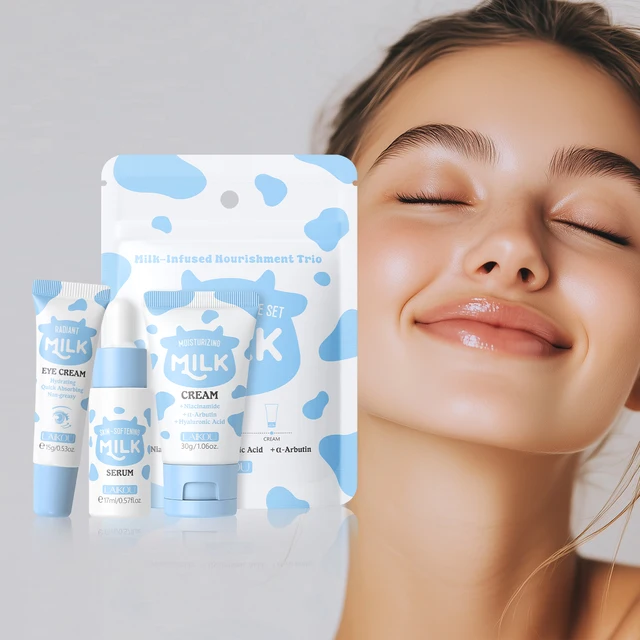 LAIKOU – ensemble de trio brillant au lait, Kit d'alimentation en profondeur, soin hydratant pour la peau, sérum Non gras, crème pour les yeux, coffret cadeau hydratant 1