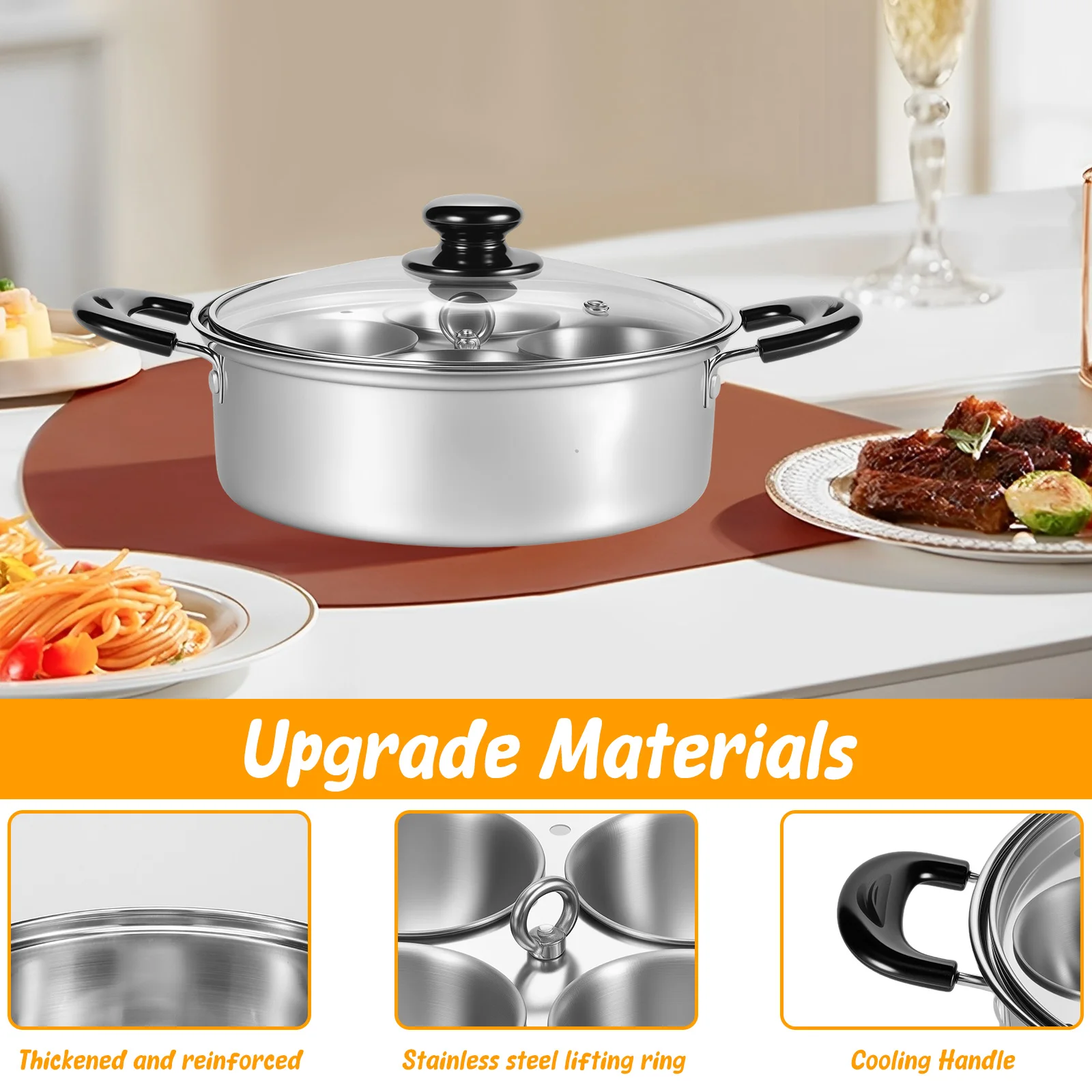 Egg Poacher Stainless Steel Double-layer Poached Egg Maker Pot 4 Cups Induction Cooktop Gas Cooktop Kitchen Cookware