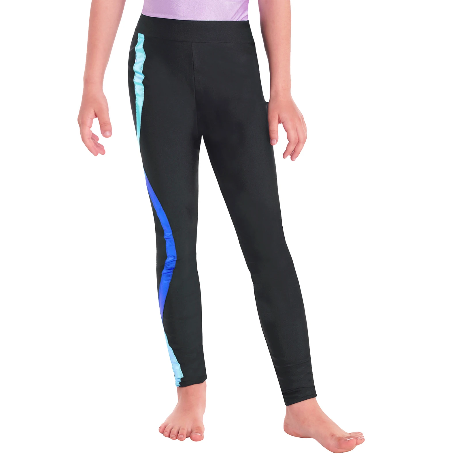 Fashion Kids Girls Yoga Pants Colorful Striped Print Figure Skating Leggings Pants Bottoms Casual Stretchy Sports Training Pants