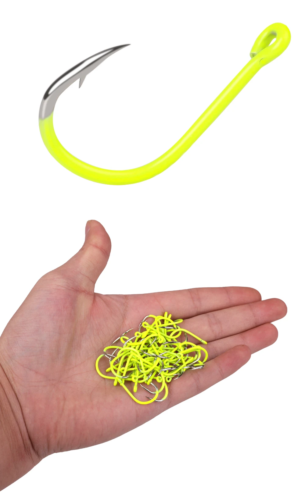 NGB 50 Stück ISEAMA Angelhaken mit Widerhaken, Kohlenstoffstahl, gelb, 1/0 # -10 # Einzelner Karpfenhaken mit Ring Süßwasser – Detail 11