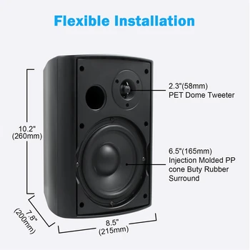 Herdio 2PCS 6.5'' 400W Outdoor Passive Speakers Wired Waterproof With Powerful Bass Wall Mount Speakers For Indoor Patio Covered 4