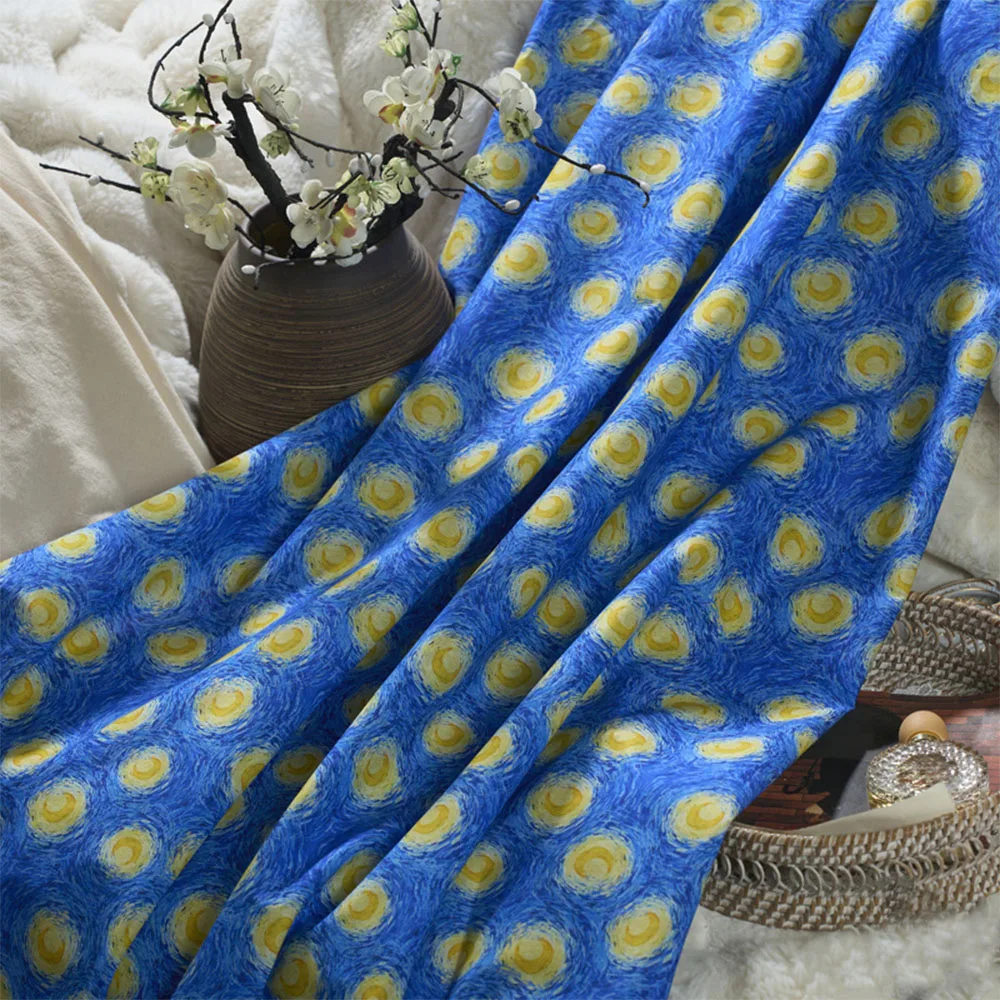 Van Gogh Inspired Starry Sky Cotton Print Fabric - 145x50cm for DIY Projects and Home Decor