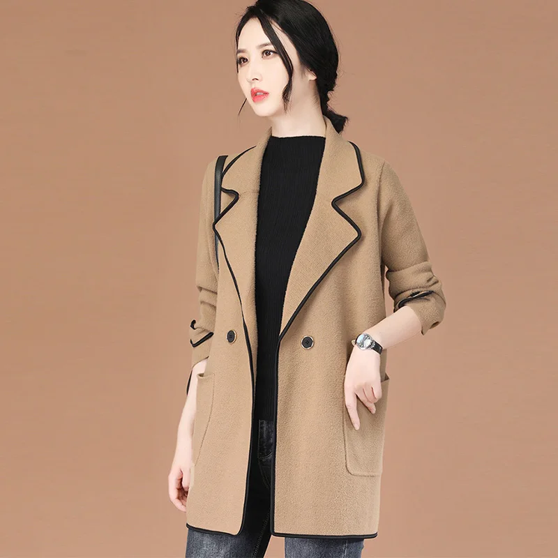 

Suit Collar Long Woolen Coat Women 2022 Winter Temperament Everything Matching Slimming Solid Color Thick Woolen Coats Female