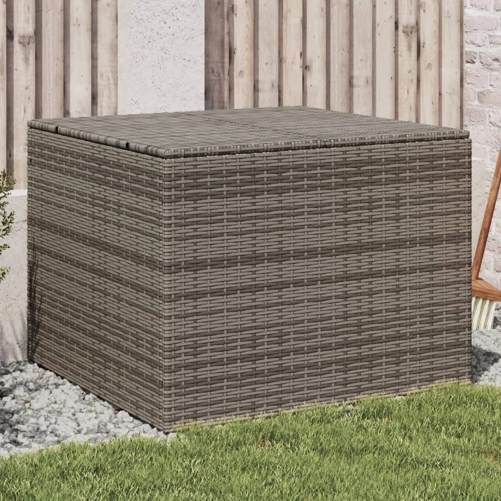 Graue Gartenaufbewahrungsbox 291L aus geflochtener Kunstharzoptik, für Werkzeuge und Outdoor-Kissen – Detail 1