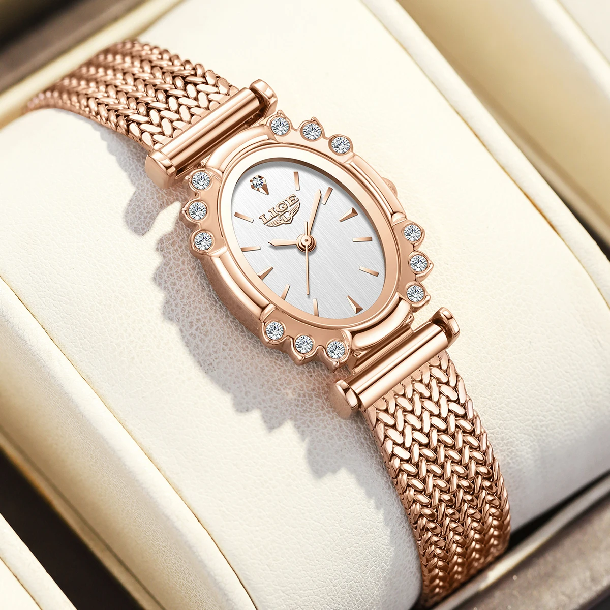 LIGE Waterproof Watch Women Fashion Ultra Thin Rose Gold Mesh Women's Quartz Watch Outdoor Sport Bracelet Women's Gift For Watch